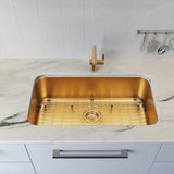 MONSINTA Gold Kitchen Sink 30 Inch, SUS304 Stainless Steel Undemount Kitchen Sinks, 30" x 18" x 9" Large and Deep Single Bowl Kitchen Sinks With Grid and Sink Drain Assembly