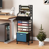 SWTYMIKI 10-Tier Rolling File Cart - Mesh Paper Organizer with Drawer and Hanging File Folders on Lockable Wheels, Rolling File Cabinet, Black