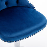 MOOLSUN Rotating Velvet Bar Stools Set of 4, Modern Padded with Nailhead Trim and Tufted Back, Adjustable Swivel Counter Height Stools for Kitchen Island, Bar, Club,Blue(Silver Base)