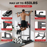 Power Tower Dip Station Pull Up Bar for Fitness Home Gym Workout,Multi-Function Adjustable Height Fitness Strength Training Exercise Equipment,with Power Elastic Ropes,Black Red-02