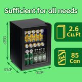 WANAI Beverage Refrigerator Cooler 2.6 Cu.Ft, 85 Can Mini Small Fridge with Glass Door LED Light and Adjustable Shelves for Soda Beer or Wine, Perfect for Home Bar Office, Black