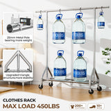 HYSEYY Heavy Duty Clothes Rack Load 450 LBS, Metal Garment Rack, Standing Rolling Clothing Rack for Hanging Clothes with Sturdy Wheels & Shelves, Portable Closet Wardrobe Rack,Sliver
