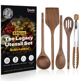 Elegant 5-Piece Walnut Wood Kitchen Utensil Set – Non-Scratch, Heat-Resistant Cooking Utensil Set with Kitchen Tongs, Spoons, Spatula & Ladle