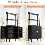 Semoic 58” Pantry Cabinets with Microwave Shelves, Freestanding Kitchen Storage Cabinet with Adjustable Shelves, Buffet Cupboards for Kitchen, Dining Room, Living Room Use, Black