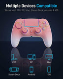 HIKICESOM Wireless Hall Effect Controller for PS5/PS5 Pro/PC/Mac, Anti-Stick-Drift Gamepad with Back Paddles, 6-Axis Motion Sensor, Turbo & Macro, Dual Vibration, Built-in Speaker, 3.5mm Audio Jack, Mute Key, LED Lighting (7 Colors, 4 Effects) - Pink Whit