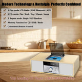 Bluetooth Stereo System for Home with CD Player, Vintage Wooden Hi-Fi Music System with Bluetooth, FM Radio, AUX & USB Input, Remote Control, Compact Radio & Stereo