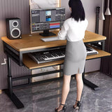 Music Studio Desk Workstation with Keyboard Tray, Office Computer Table with Organized Wiring/Keyboard Shelf Workbench Electronic Piano Midi Production (Walnut Color+Black Frame, 62IN)