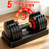 25/55lb Adjustable Dumbbell Set of 2, 5-in-1/10-in-1 Free Weights with Anti-Slip Texture Handle for Exercise, Fitness Equipment Set for Home Gym Strength Training, Suits Both Men and Women(Red 55LBS Pair)