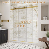Frameless Shower Door,56-60" W x 74" H Double Sliding Glass Shower Door with 5/16" (8mm) SGCC Thick Tempered Clear Glass Shower Door,Soft Close System&Explosion-Proof Film Nano Coating,Brushed Gold