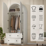 Gyfimoie White Armoire Wardrobe Closet with 2 Drawers, 74.8" Wooden Wardrobe with 2 Doors, Freestanding Closet Armoire Cabinet with Hanging Rack, Clothing Storage Cabinet for Bedroom (White)
