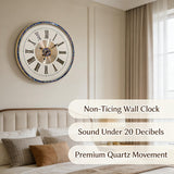 Homestia Large Wall Clock, Non Ticking Silent Battery Operated Clock, Classical Metal Minimalist Roman Numeral Dial, Large Clock Wall for Living Room, Kitchen, Bedroom, Office – Housewarming Gift