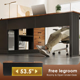 AODK 71 Inch L Shaped Executive Desk with Storage, Walnut+ Black