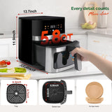 MIRASTON 5.8QT Digital Air Fryer with Viewable Window, Adjust Temp & Timer, Air Frying, Reheat, Easy for Frozen Food, Snacks, Dinner