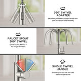 FORIOUS Kitchen Faucet with Soap Dispenser, Modern Brushed Nickel, Single Handle High Arc Stainless Steel Kitchen Sink Faucet with Pull Down Sprayer, 1 or 3 Hole Deck Mount for RV, Laundry, Outdoor