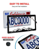 ZXFOOG Mountain License Plate Frames- Plastic Black Car Tag Holder Bracket with Screws Caps, 2 Packs 2 Hole, White on Black, Mountain Vinyl Sticker Included