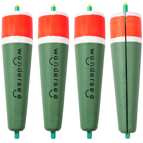 Fishing Floats Weighted Slotted Peg Popping Floats Slip Bobbers, Pack of 4 (Green, 5in) wondersee