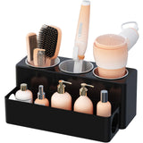 Lifewit Hair Tool Organizer Countertop, Removable Blow Dryer Holder for Bathroom, Acrylic Hot Tools Organizer Storage for Curling Iron, Brush, Straightener, 3 Stainless Cups, Black, 30 cm/12 inch(L)