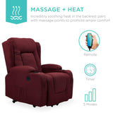 Best Choice Products Modern Linen Electric Power Lift Chair, Recliner Massage Chair, Adjustable Furniture for Back, Legs w/ 3 Positions, USB Port, Heat, Cupholders, Easy-to-Reach Button - Burgundy