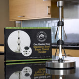 Heavy-Duty Stainless Steel Paper Towel Holder - Easy One-Handed Tear with Suction Cups - Modern Weighted Standing Countertop Dispenser for Kitchen - Holds All Paper Towel Rolls, Silver