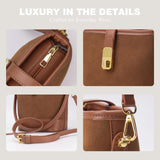 Small Faux Suede Bucket Bags for Women Vintage Crossbody Purse Top-Handle Handbags with Twist Lock Shoulder Bag for Fall Winter (Brown)