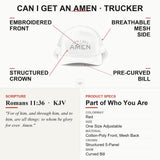 Can I Get an Amen Christian Trucker Hat, Embroidered Hat for Men & Women, Jesus Religious Faith Apparel Navy