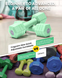 Adjustable Dumbbells Set, 4 in 1 Hand Weights Set for Women Men 10 LB Dumbbell Pair Each 2lbs 3lbs 4lbs 5lbs Weights Dumbbells Set with TPU Soft Rubber Handle for Home Gym Exercise Fitness -Green