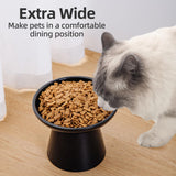 KITCHENLESTAR Ceramic Elevated Cat Bowls - 6.2 Inch Extra Wide Raised Cat Food and Water Bowl Set for Indoor Cats, Whisker-Friendly Ceramic Cat Dish for Elder Big Cats & Small Dogs,Black,2 Pack