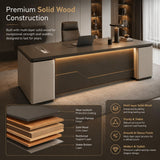 kmnub 70.9 in Modern LED Solid Wood Executive Desk with Storage