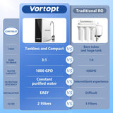 Vortopt DR2 1000GPD Tankless RO Water Filter System Under Sink