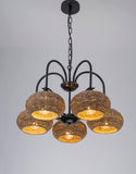 Modern Farmhouse Rustic Chandelier Coastal Boho 5-Light 16 in. Matte Black Hanging Ceiling Light for Living Room, Foyer with Seagrass Shade