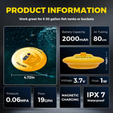 Floating Aerator for Bubbler Bait Bucket, IPX7 Waterproof Rechargeable Minnow Live Bait Bucket Aerator with Magnetic Charging, Portable Aerator for Fish Hold