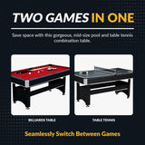 6 Ft Pool Table, with Ping Pong Multi Game Combo Tables for Family Recreation Game Rooms Hathaway
