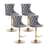 MOOLSUN Rotating Velvet Bar Stools Set of 4, Modern Padded with Nailhead Trim and Tufted Back, Adjustable Swivel Counter Height Stools for Kitchen Island, Bar, Club,Gray(Gold Base)