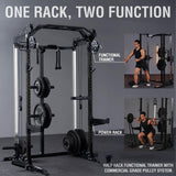 Mikolo Power Cage, 2000LB Power Rack with Independent Dual Pulley System, Multi-Function Home Gym Workout Machine for Cable Crossover (Black,Aluminum Pulleys)