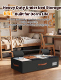 TOSKING 2-Pack Under Bed Storage Drawers with Wheels, 6 Vacuum Bags, 7.9" Height, Large 65L/80 lbs Clear Lid Rolling Bin, 900D Oxford, Space Saver for Dorm Bedroom, Blankets, Clothes, Shoes, Black