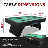 Billiards Table，7 FT Pool Table with Premium Accessories, Durable Matte-Black Finish, and Heavy Duty Legs for Modern Adult Rrec Room Family Game Room (Black+Green)