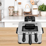 COSTWAY 5 Liter Deep Fryer with Basket, 1700W Electric Oil Fryer with Lid with Viewing Window, Adjustable Timer and Temperature, Small Countertop Deep Fryer Pot for Home Kitchen Use, Silver