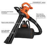 BLACK+DECKER Electric Leaf Blower, Leaf Vacuum and Mulcher 3 in 1, 250 mph Airflow, 400 cfm Delivery Power