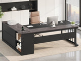 Executive Desk, Large Office Desk with Drawers & Storage Shelves, Modern L Shaped Computer Desk Corner Desk
