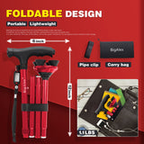 BigAlex Folding Walking Cane with LED Light,Pivoting Quad Base,Adjustable Walking Stick with Carrying Bag for Man/Woman (Alloy Base)