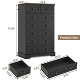 Hasuit Black Dresser for Bedroom, Farmhouse 7 Drawers Dresser, 51.4"Tall Dressers Chest of Drawers with Hand Carved Panel, Large Wood Closet Storage Organizers Dressers for Bedroom Living Room Hallway