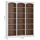 FACBOTALL 71" Triple Wide Bookshelf, 6 Tier Tall Bookshelf, Large Bookcase with Curved Baffle, 63.4" Wide Book Shelf with 18 Open Display Shelves for Living Room, Study, Walnut and White