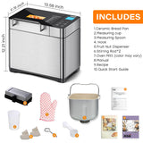 KBS Pro 710W 2LB Bread Maker, Stainless Steel 17-in-1 Smart Bread Machine with Healthy Ceramic Pan, Automatic Nut Dispenser, Tempered Glass Touch Panel, 3 Crust Colors, 15H Timer& Keep-Warm, Recipes