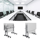 Rolling Mobile Conference Tables, Folding & Modular Design, Training Seminar Tables for Office, School Classroom, Library & Meeting Rooms, White 55.1IN 4-Person
