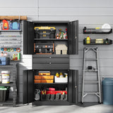 Letaya Metal Garage Storage Cabinet,71" Heavy Duty Steel Tool Cabinet with 4 Door Lock-Adjustable Shelves and 2 Drawer (Black)