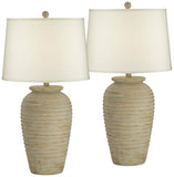 John Timberland Austin 28" Tall Jug Southwest Farmhouse Rustic Modern Table Lamps Set of 2 Sand Toned Ridged Finish Cream Shade Living Room Bedroom Bedside Nightstand House Office Home Kitchen