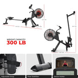 Sunny Health & Fitness Premium Smart Air & Magnetic Resistance Rowing Machine, Foldable Long Silding Rail Exercise Rower for Home Training