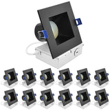LUXRITE 4 Inch Square LED Recessed Ceiling Light with J-Box, CRI90, 12W, 5CCT Selectable 2700K-5000K, 840 Lumens, Dimmable Canless Downlight, Wet Rated, IC Rated, ETL, Black Trim (12 Pack)