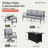 MIXPATIO 6-Piece Metal Patio Conversation Set, Fire Pit Table, 2 Ottomans