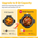 CARORI 9-in-1 Electric Pressure Cooker, 1000W Instant Multi-Cooker with IMD Touchscreen, Olla de Presion, Non-Stick Pot, Rice Cook, Slow Cook, Steamer, Sauté, Warmer, Safe Venting, Silver 8 Qt